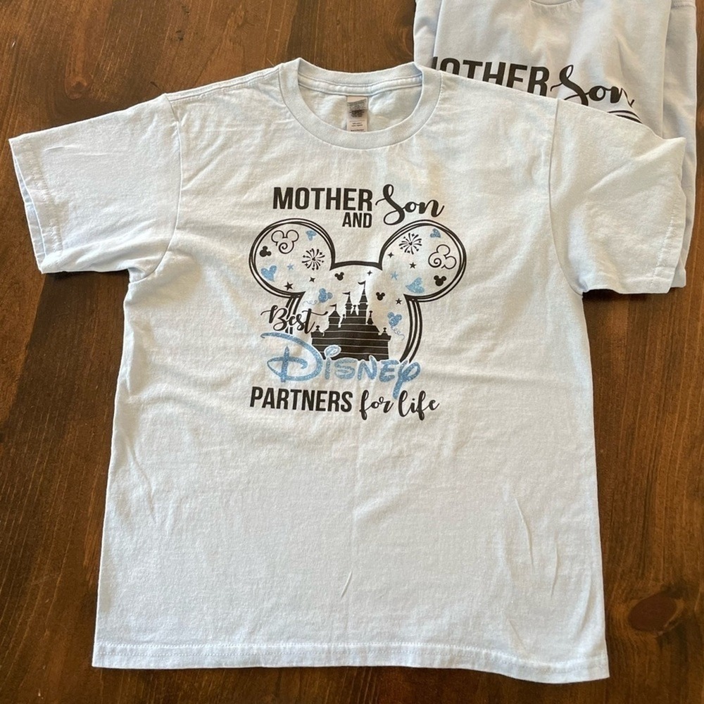 Gildan T-Shirt Matching Mom & Son Set Light Blue Disney Partners For Life Mickey